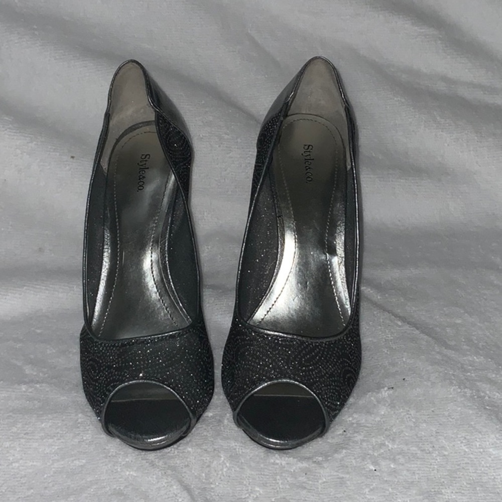 Sparkly mash open toe heel